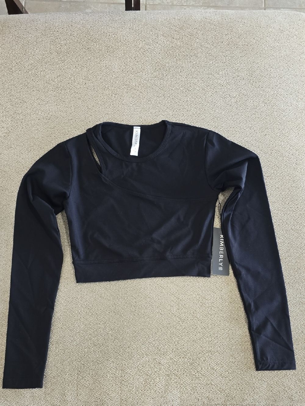 Kimberly C Black Long Sleeve Athletic Crop Top - Size Small